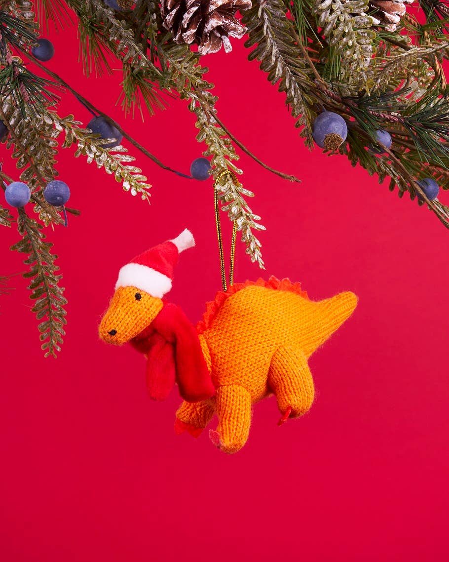 Knitted Diplodocus Dinosaur Christmas Hanging Decoration