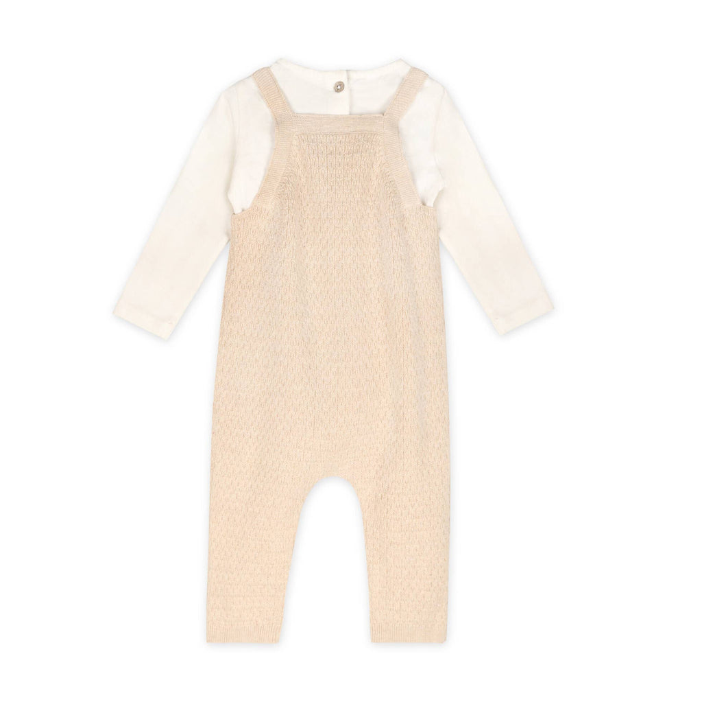 Dino Embroidered Baby Knit Overall Set (Organic): Oatmeal Heather / 12-18M
