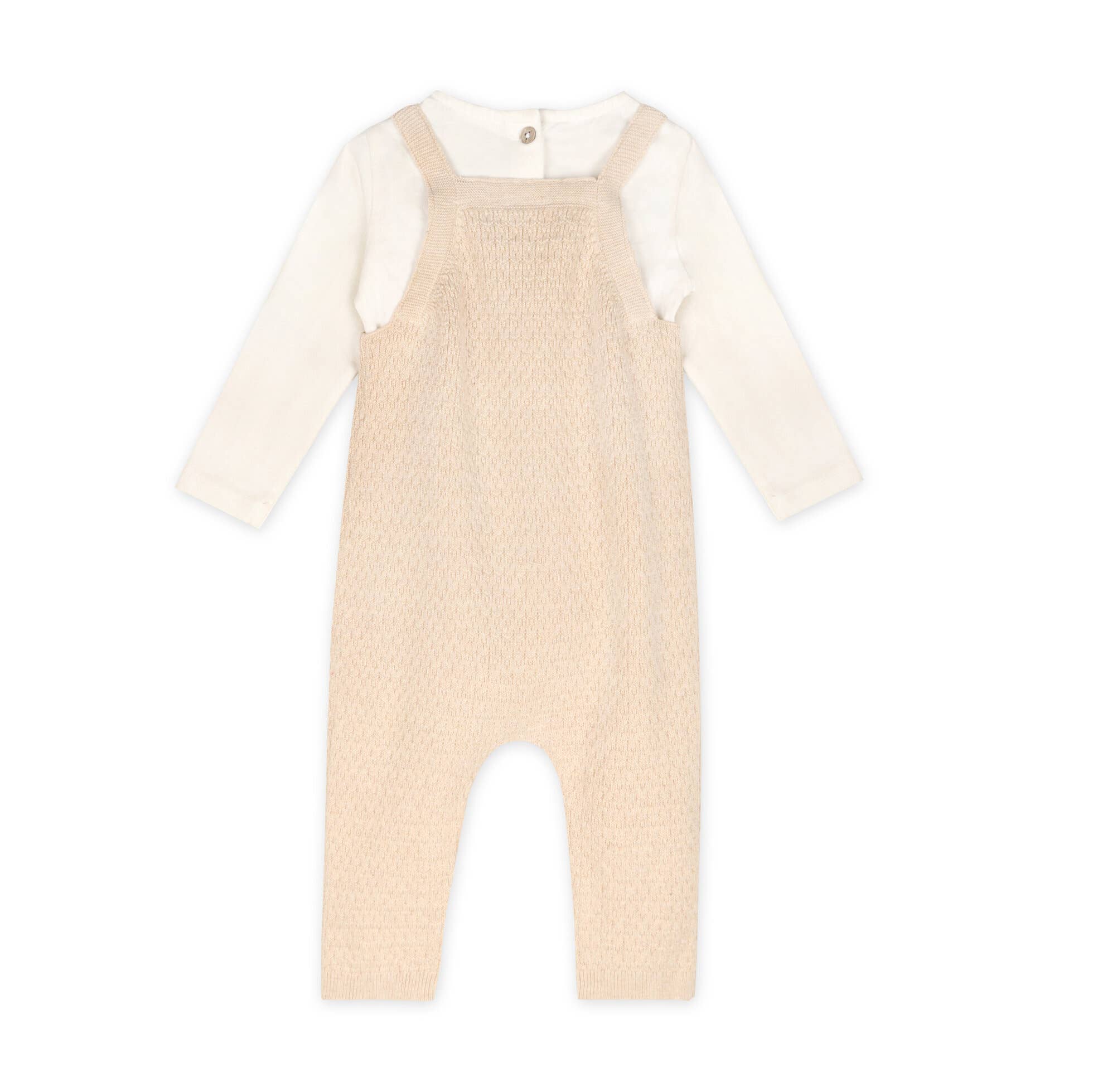 Dino Embroidered Baby Knit Overall Set (Organic): Oatmeal Heather / 12-18M