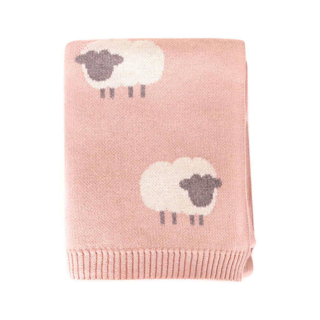 Woolly Lamb 3D - Organic Cotton Jacquard Knit Baby Blanket: Rosewood Pink
