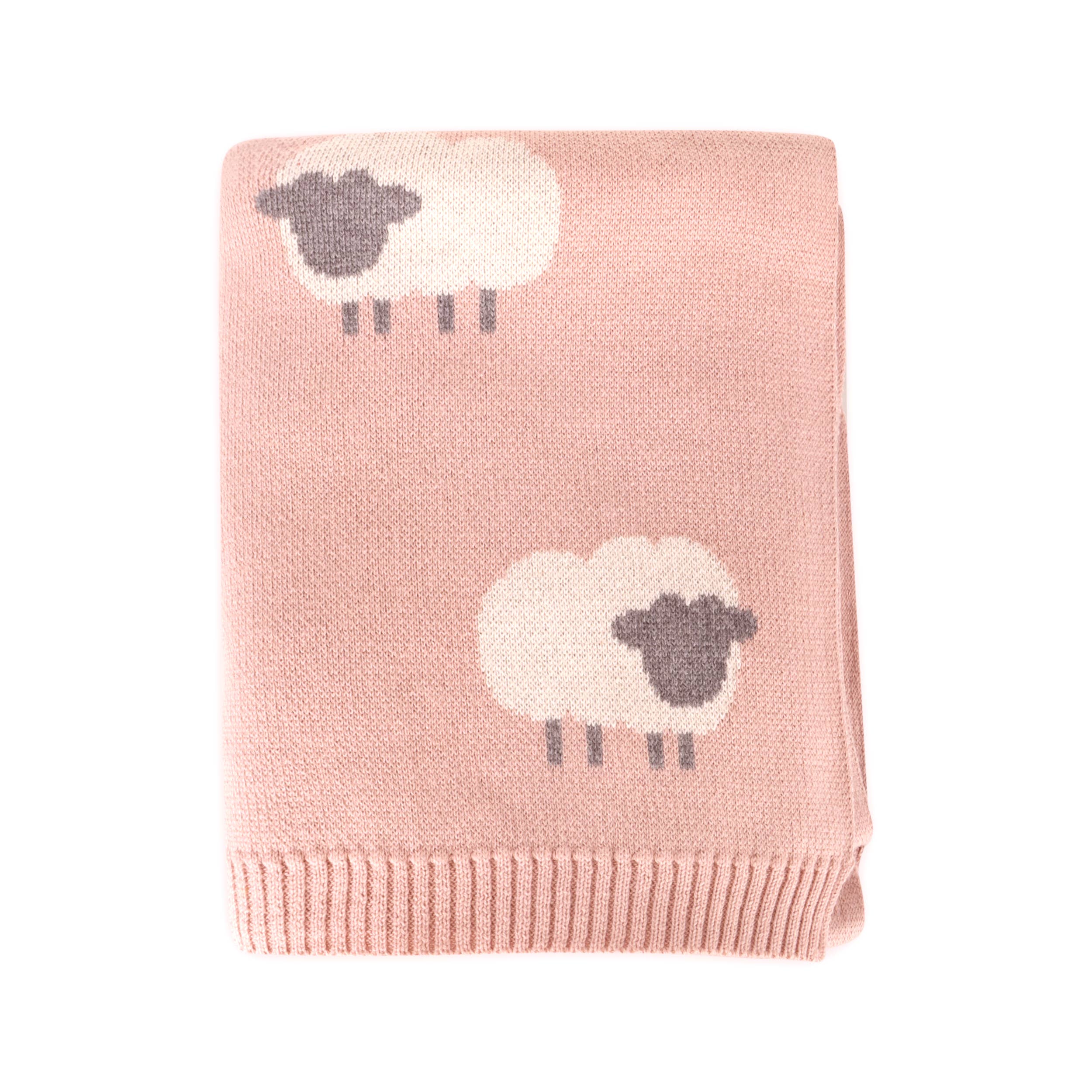 Woolly Lamb 3D - Organic Cotton Jacquard Knit Baby Blanket: Rosewood Pink