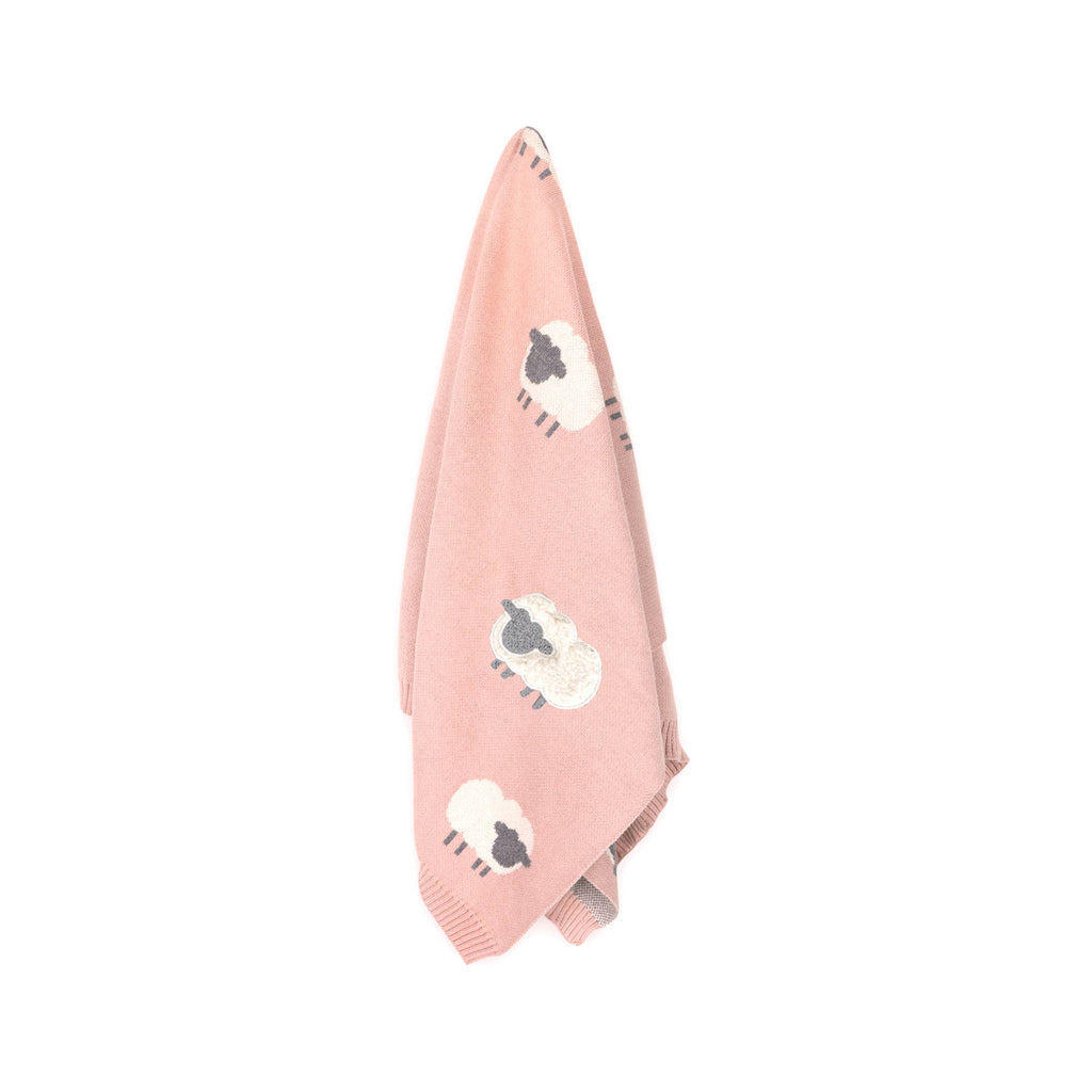 Woolly Lamb 3D - Organic Cotton Jacquard Knit Baby Blanket: Rosewood Pink