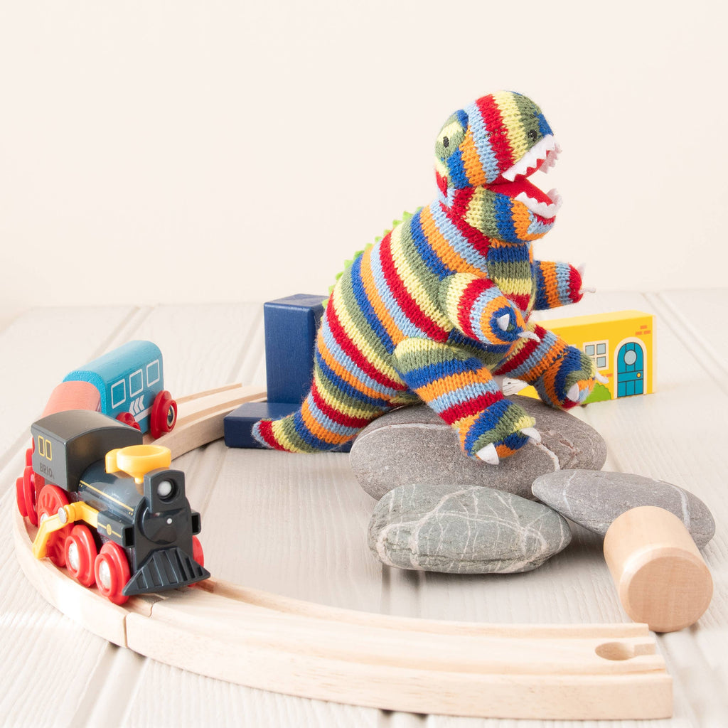 Knitted Stripe T Rex Dinosaur Baby Rattle