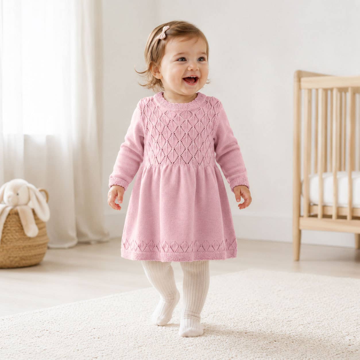 Milan Pointelle Sweater Knit Baby dess (Organic Cotton): Mauve Pink / 6-12 Month