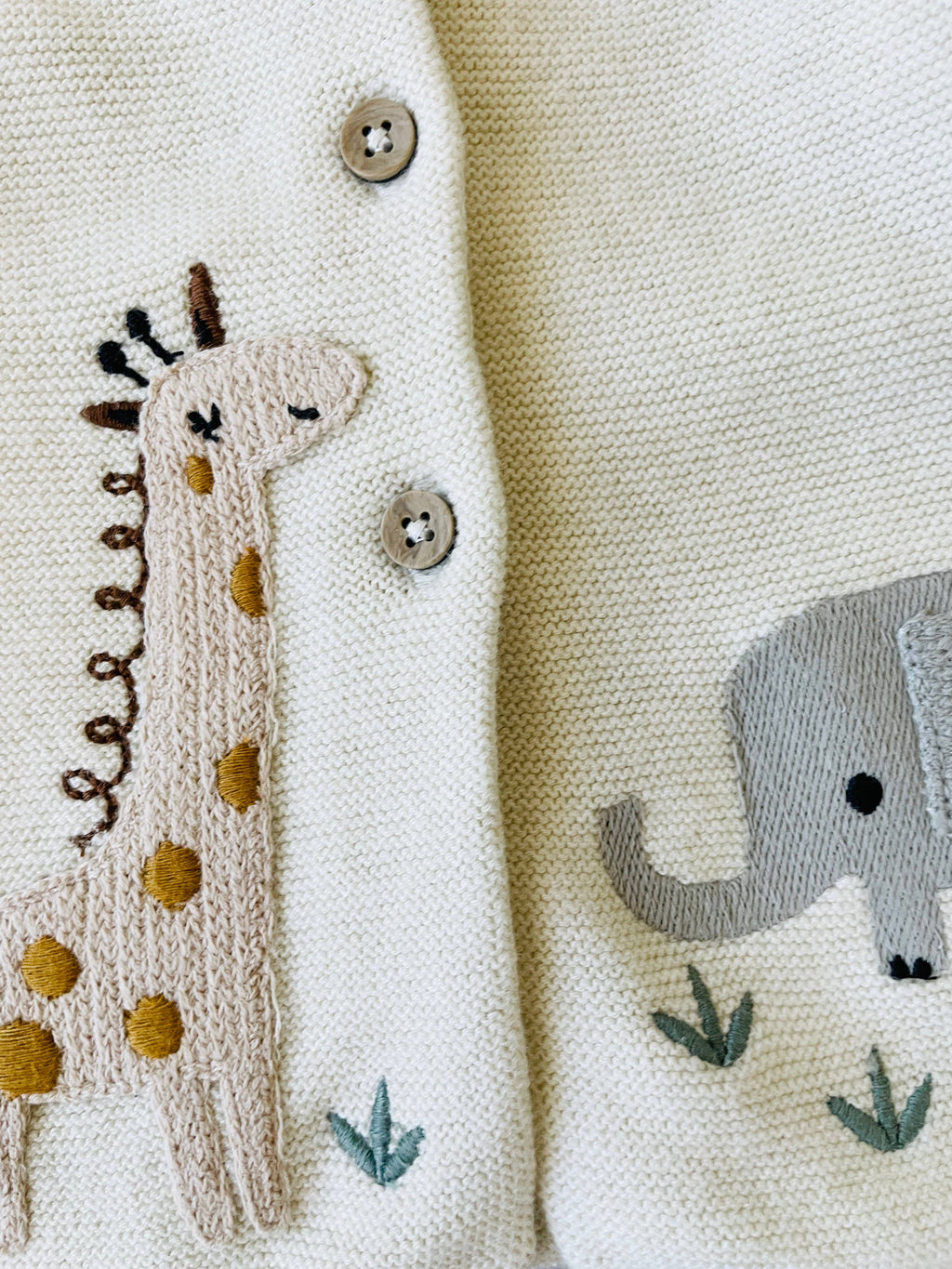Animal Safari Organic Embroidered Baby Cardigan Sweater Natural