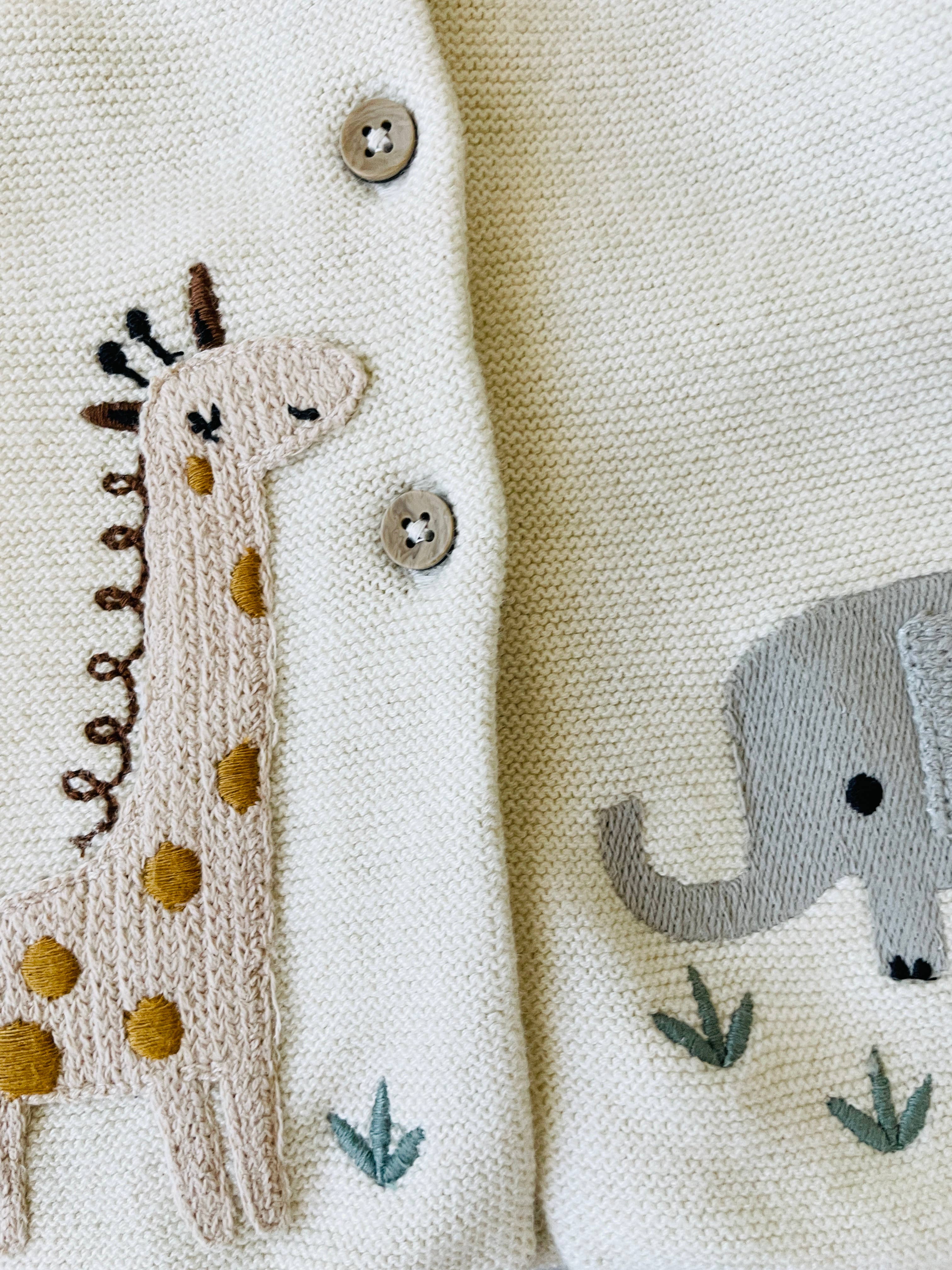 Animal Safari Organic Embroidered Baby Cardigan Sweater Natural