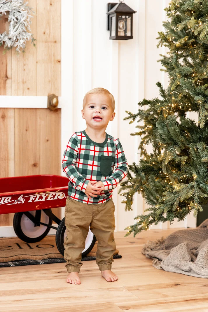 Kyte Baby Long Sleeve Toddler Crew Neck Tee in Holiday Plaid