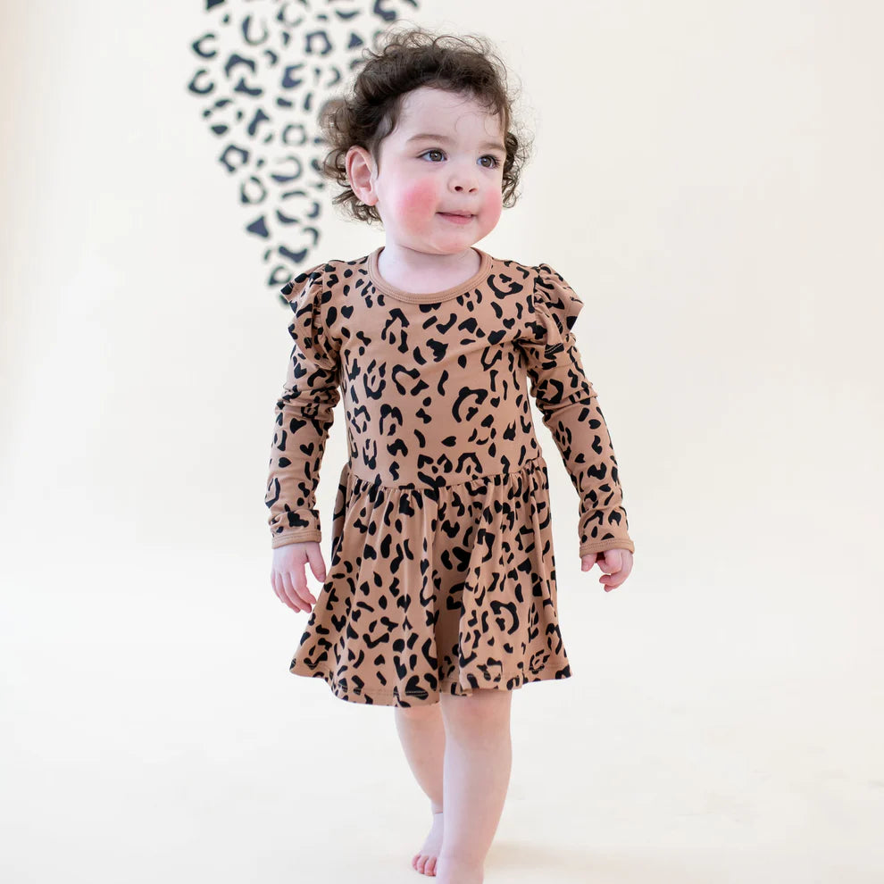 Latte Leopard Bodysuit Twirl Dress