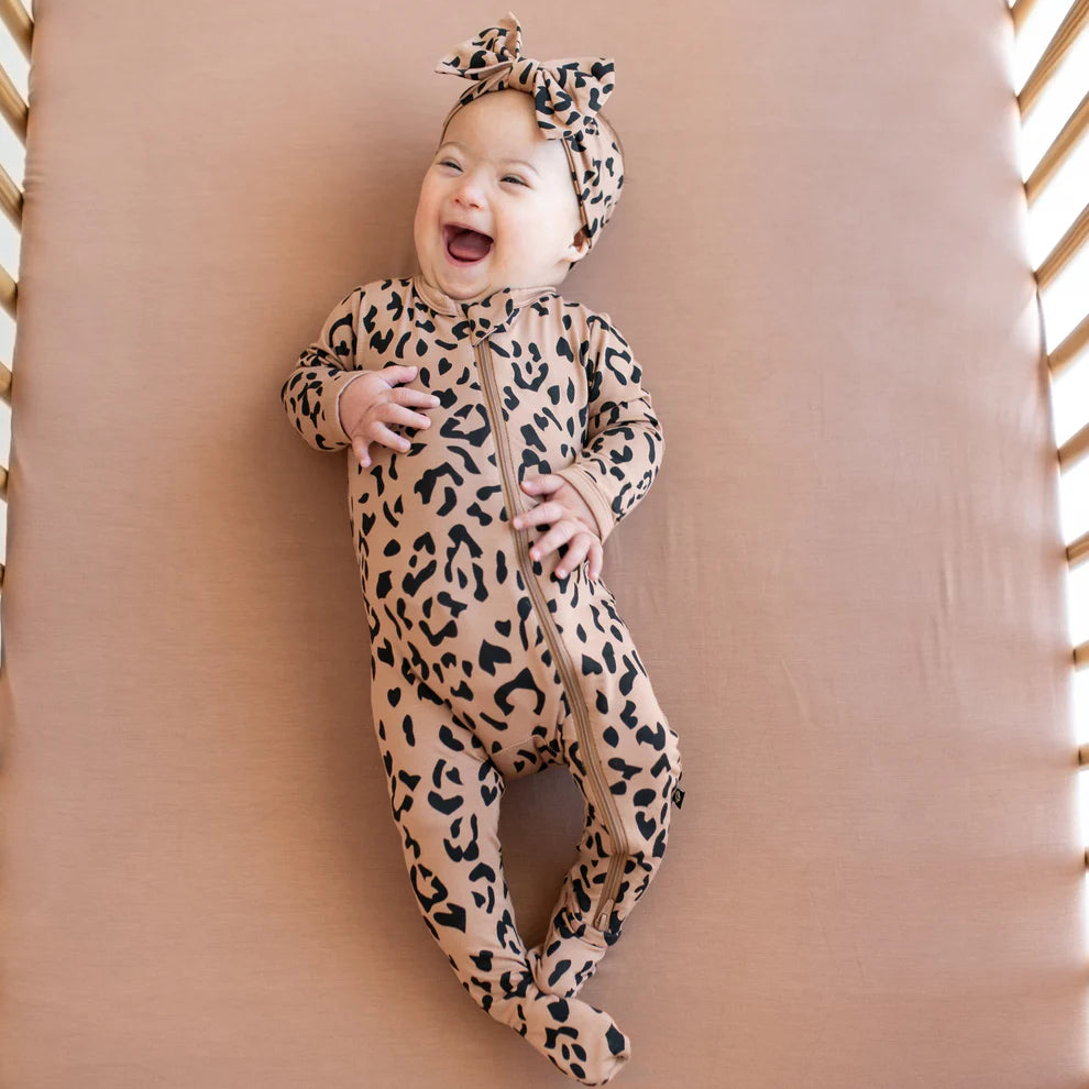 Latte Leopard Zippered Footie Pyjama