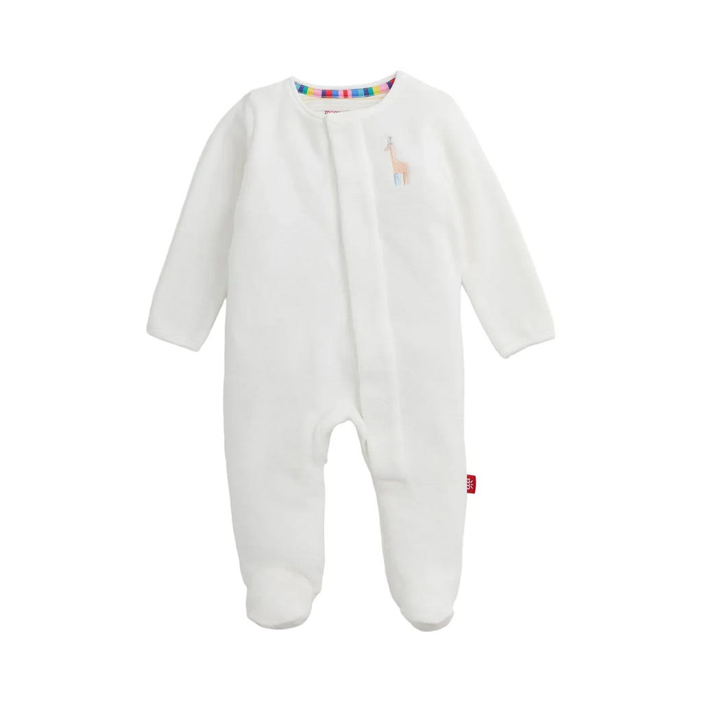 Velour Embroidered Giraffe Cream Magnetic Me Footie