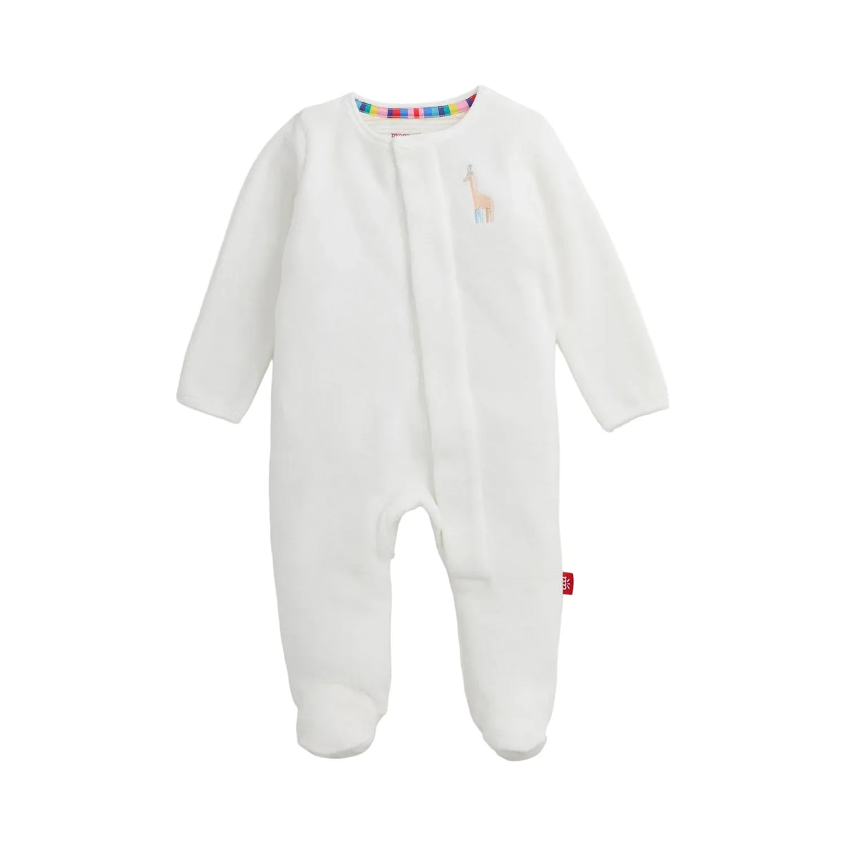 Velour Embroidered Giraffe Cream Magnetic Me Footie