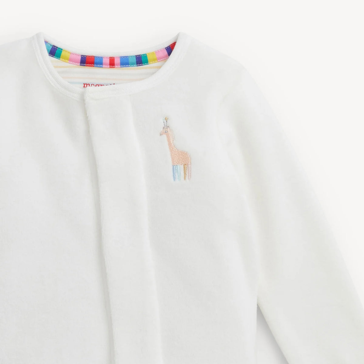 Velour Embroidered Giraffe Cream Magnetic Me Footie