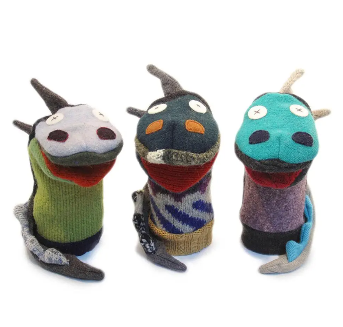 Dragon Puppet | Reclaimed Wool: 12 inch height (30.5 cm).