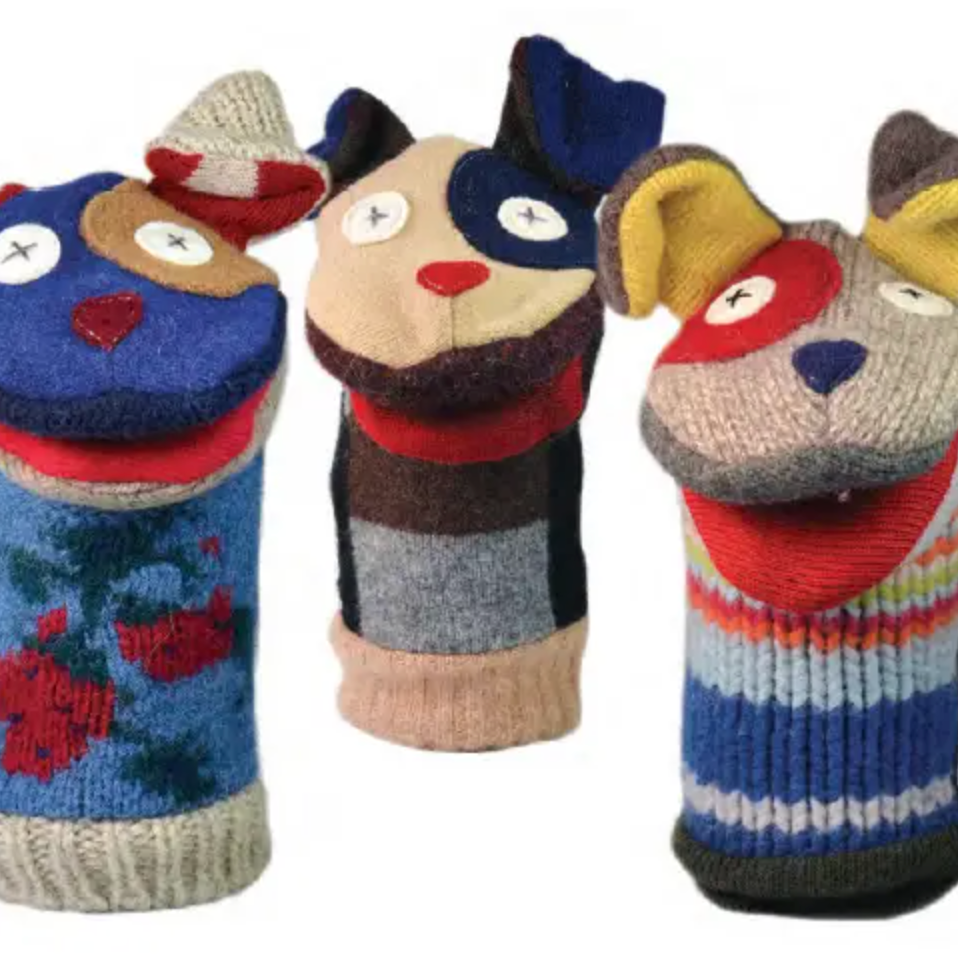 Dog Puppet | Reclaimed Wool: 12 inch height (30.5 cm).