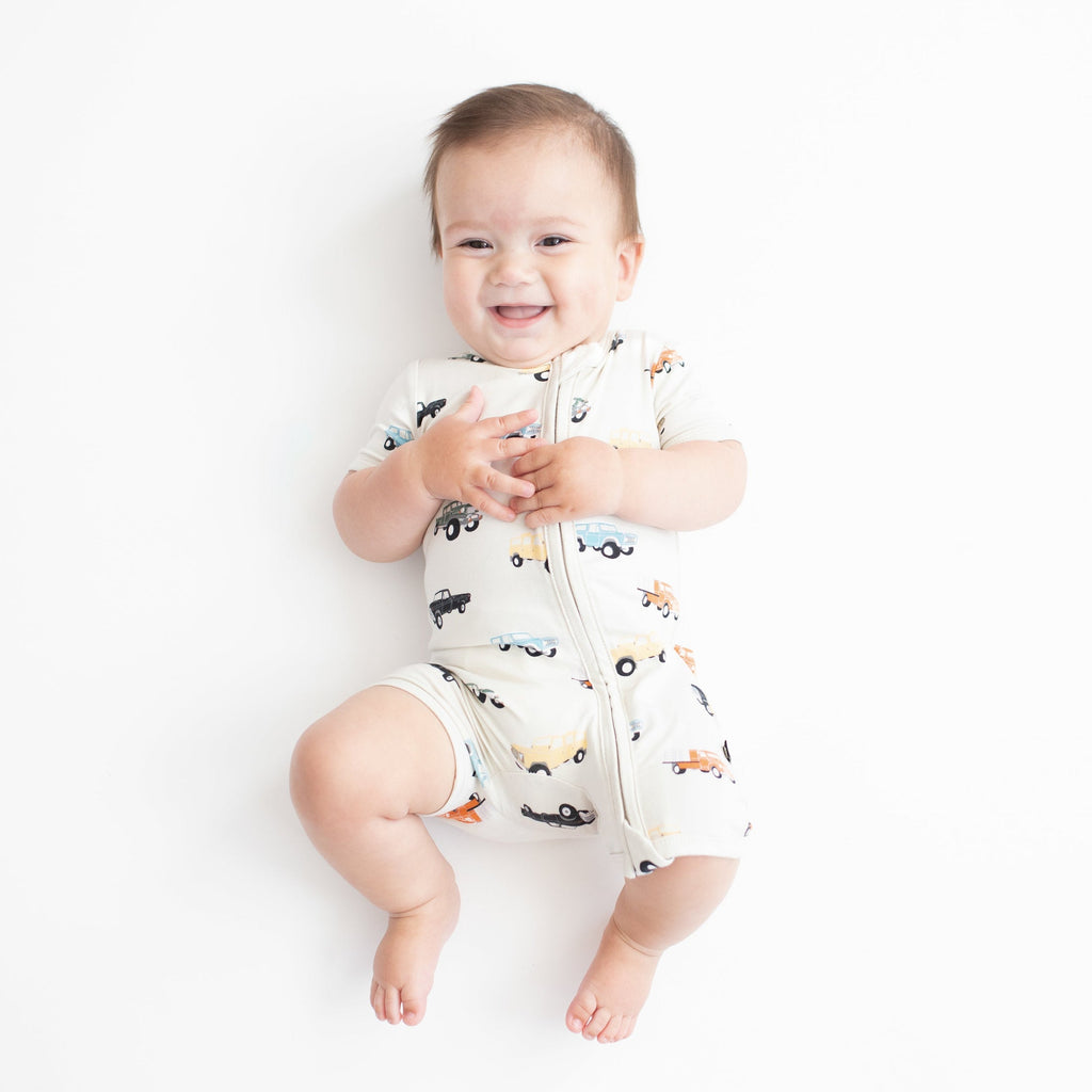 Zippered Shortall Romper Vintage Truck