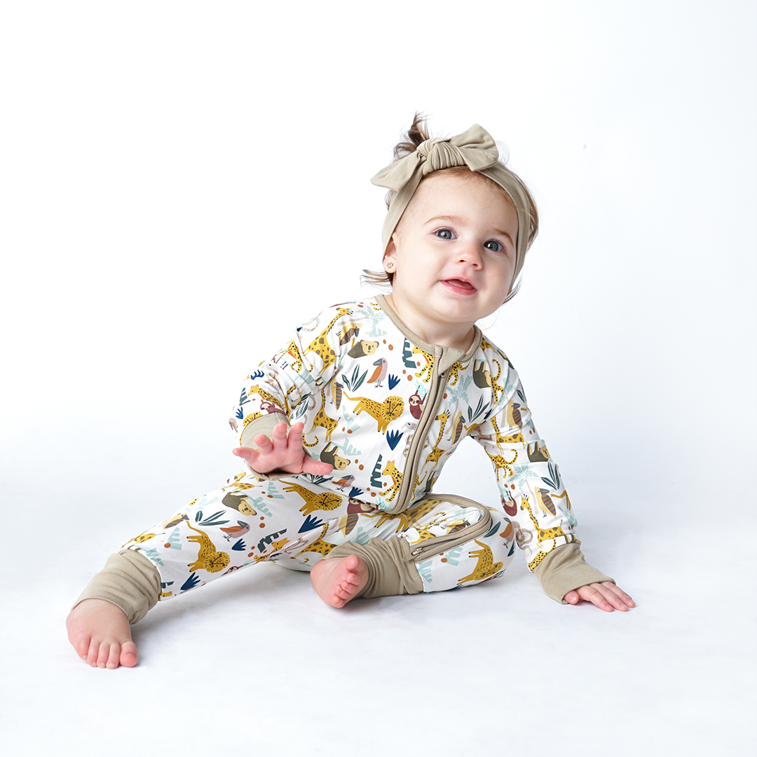 Jungle Friends Bamboo Pajama Convertible Footie Romper