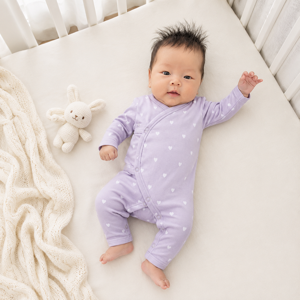 Baby Organic Kimono Bodysuit-Lilac Hearts