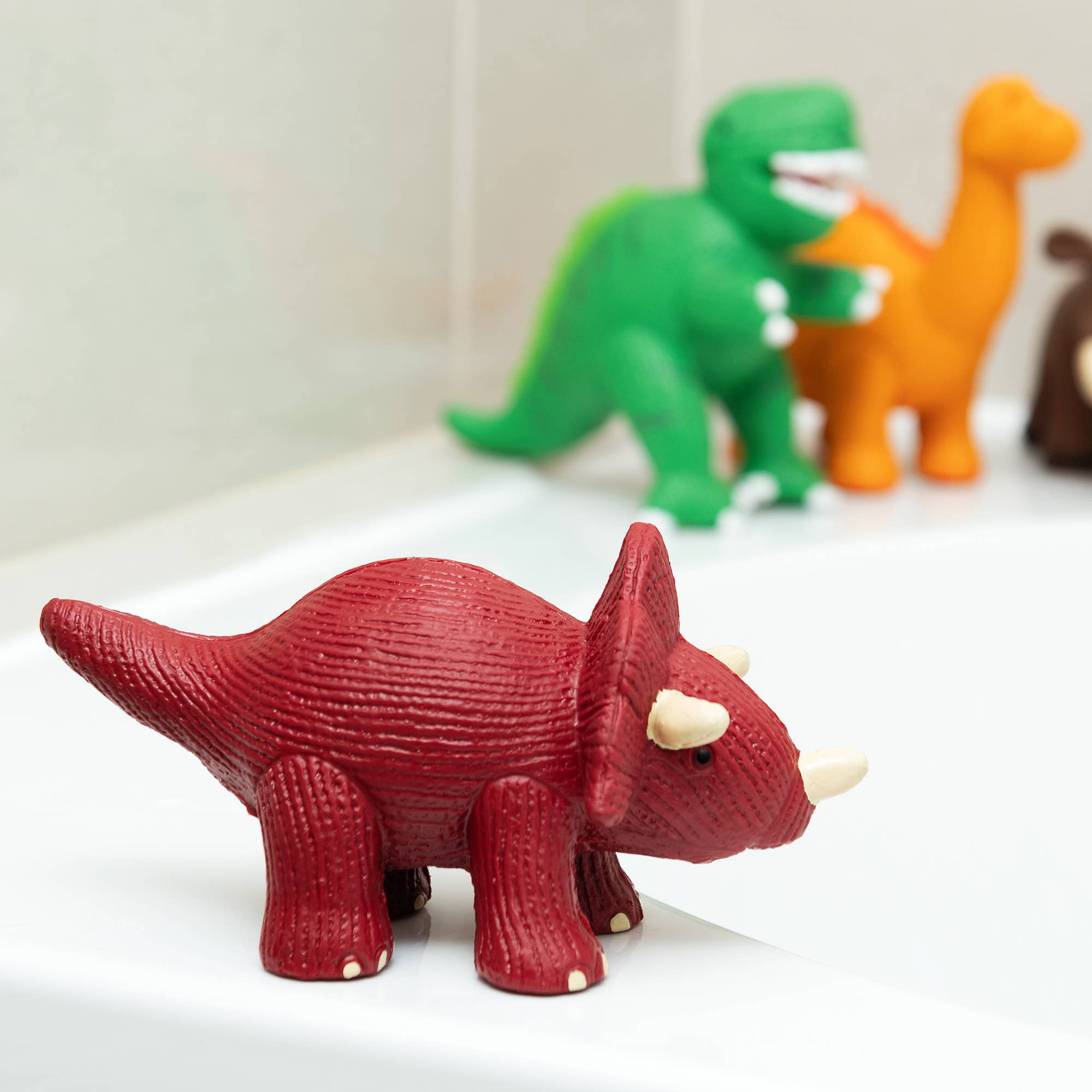 Jouet dinosaure tricératops rouge en caoutchouc, jouet de bain, anneau de dentition