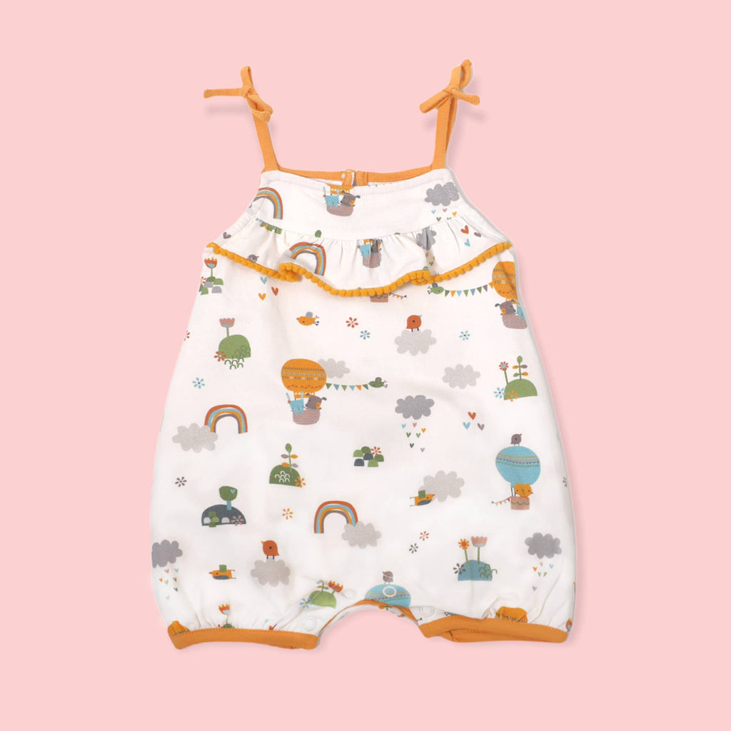 Balloon Pom-Pom & Tie Short Romper Organic Cotton