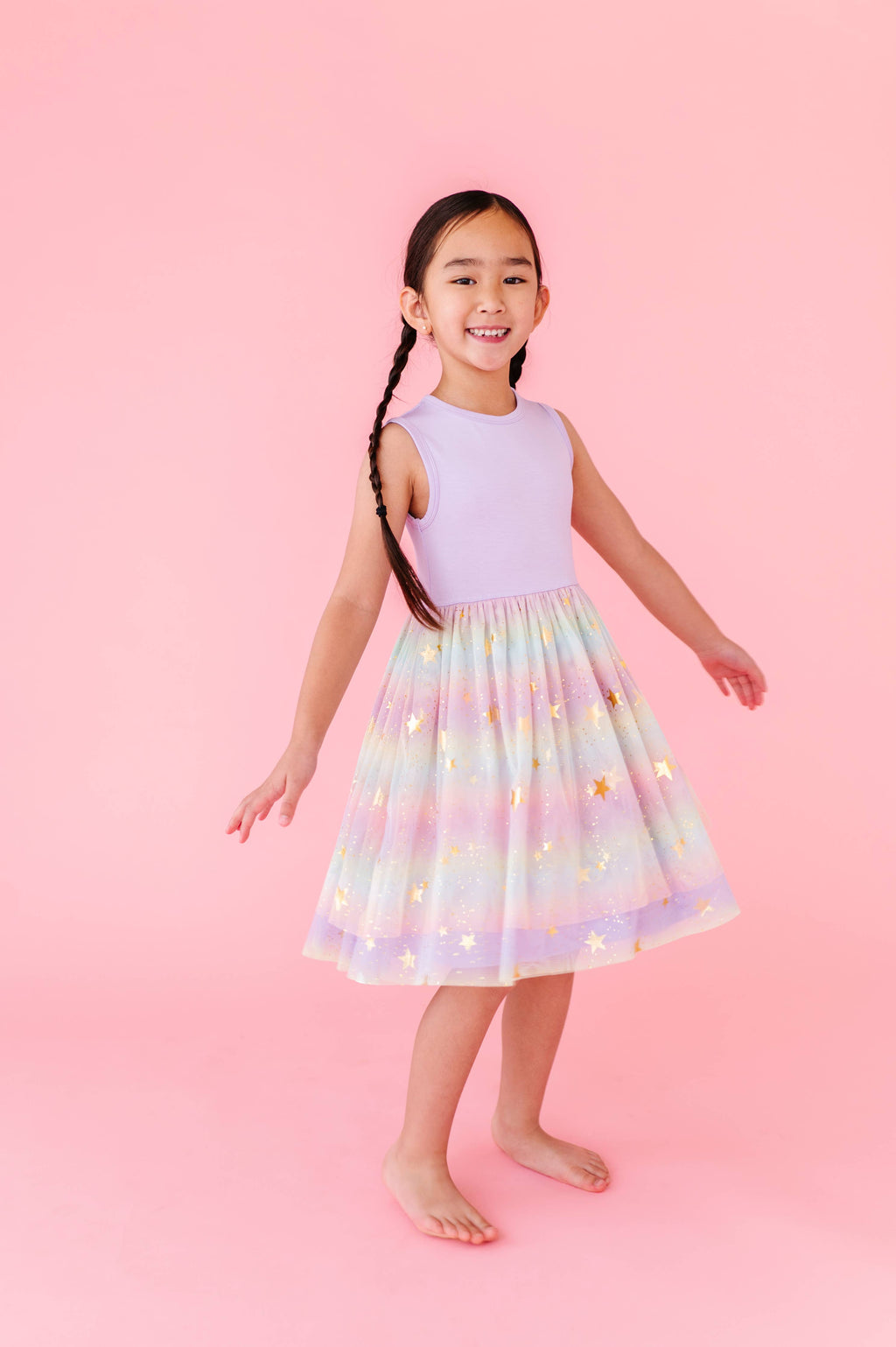 Kids Bamboo + Tulle Dress - Spring Rainbow Twinkle