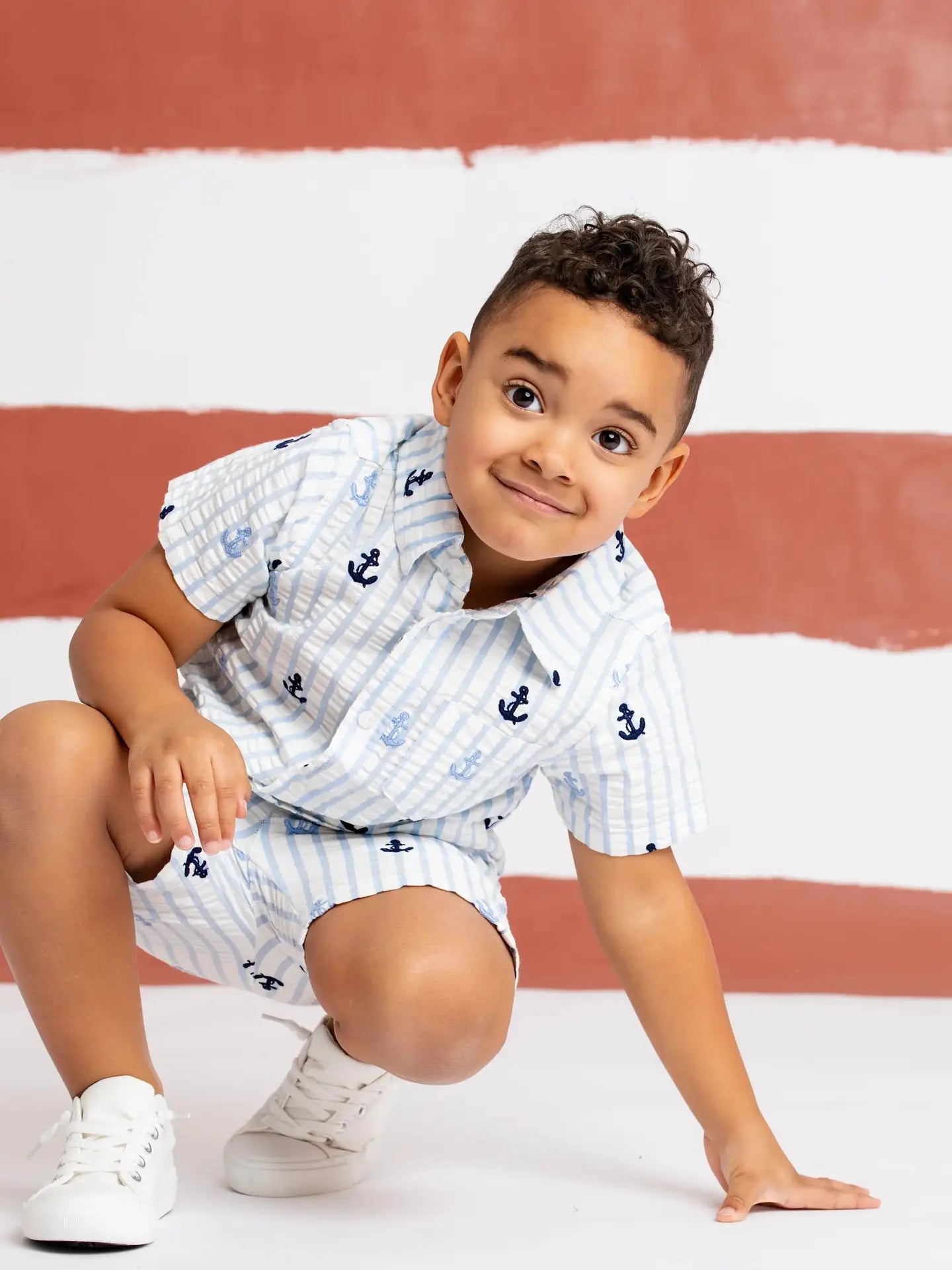 Kids Poplin Shirt + Short Set Nautical Anchors