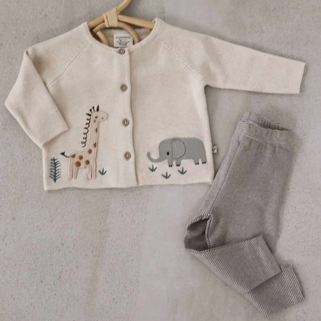 Animal Safari Organic Embroidered Baby Cardigan Sweater Natural