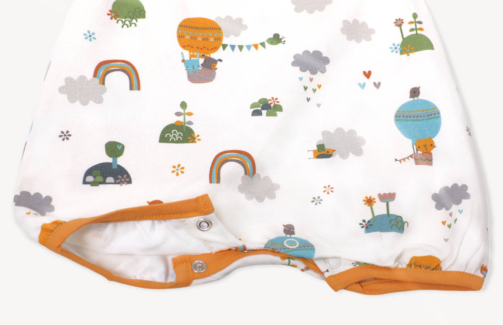 Balloon Pom-Pom & Tie Short Romper Organic Cotton