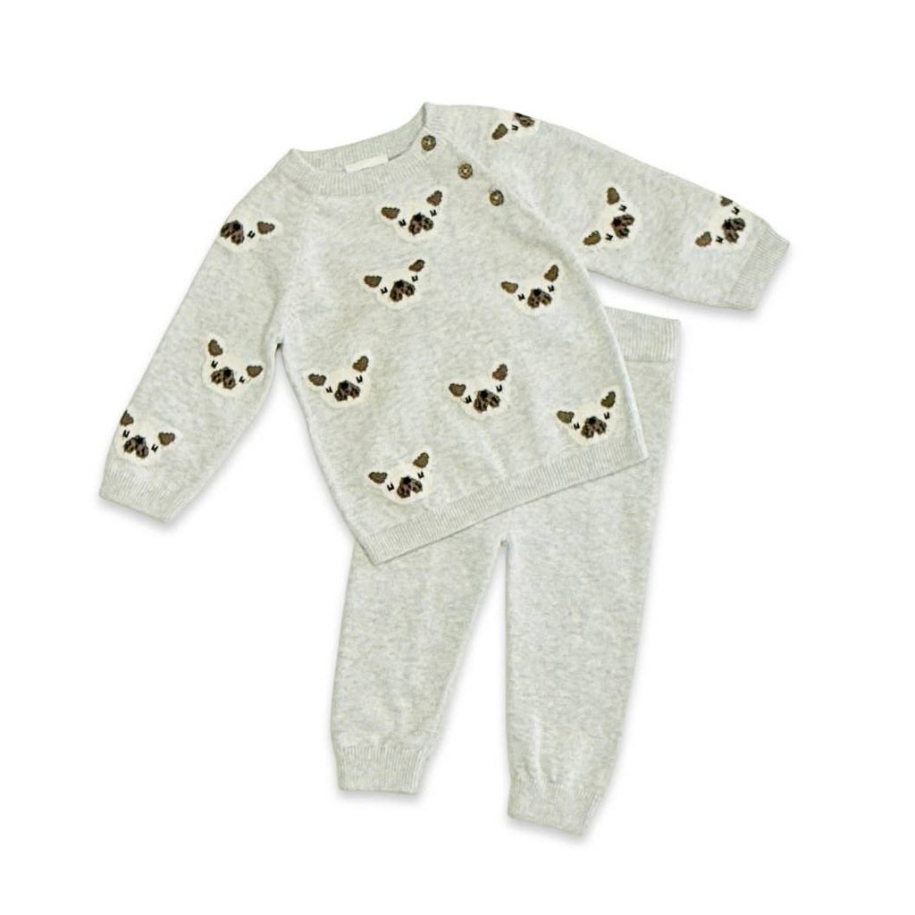 Frenchie Puppy Jacquard Knit Baby Set Organic: Pearl Grey Heather