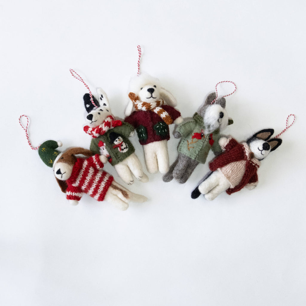 Ornament - Dog Felt with Handknit Sweater