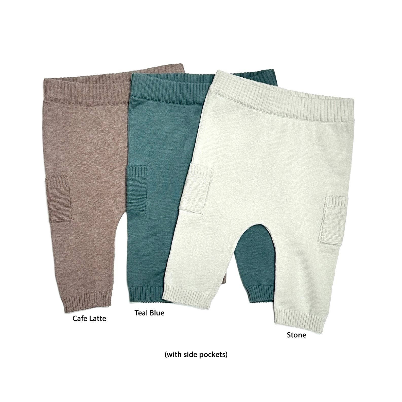 Baby Side Pocket Sweater Knit Pants Organic Cotton: Teal Blue