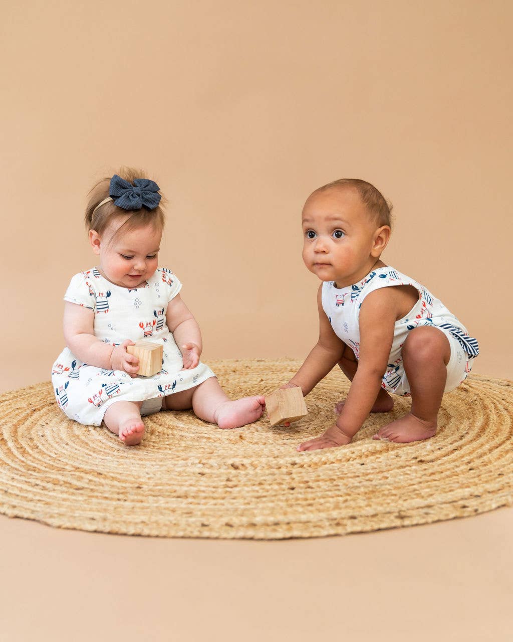 Nautical Crab Side Pocket Baby Romper Organic Jersey