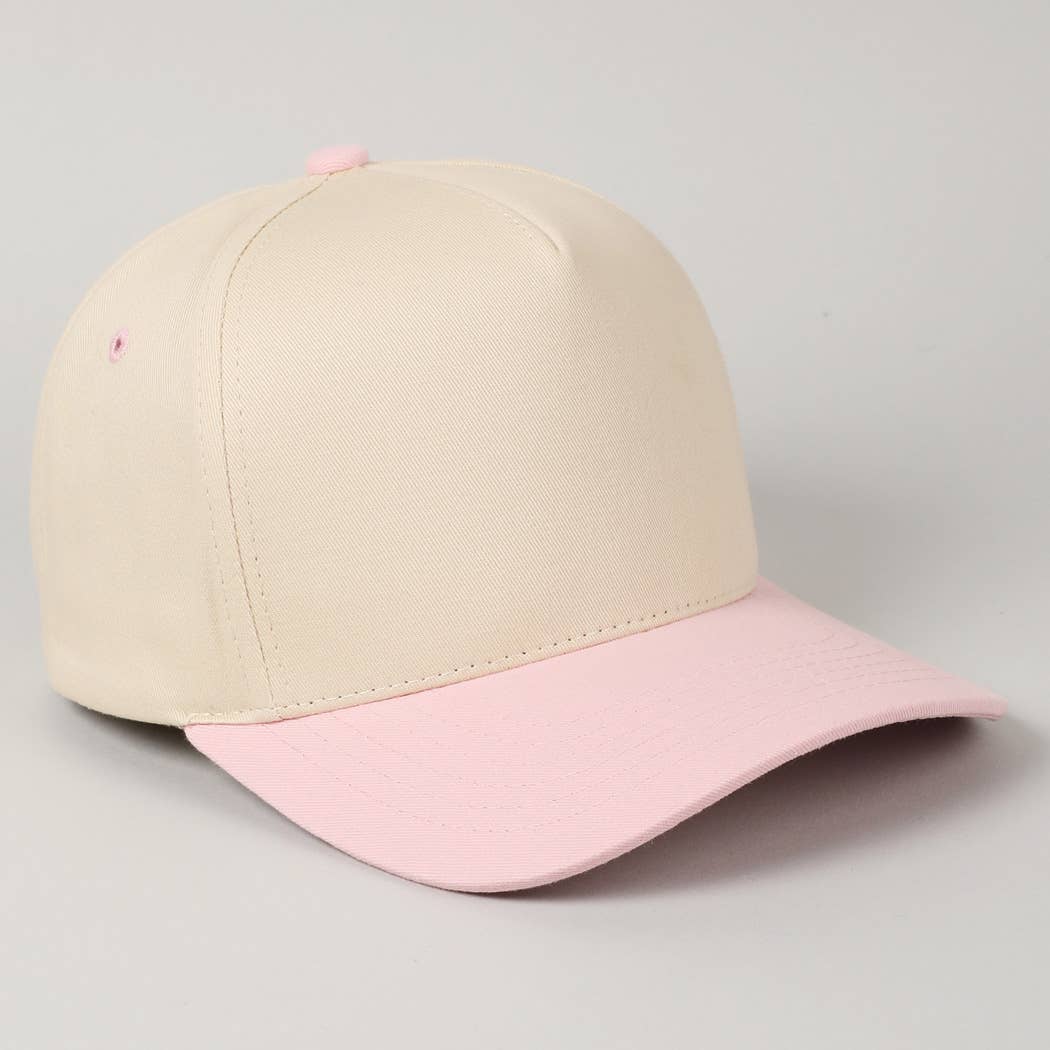 Kids Plain Two Tone Canvas Cotton Baseball Cap : HOT PINK / ONE SIZE