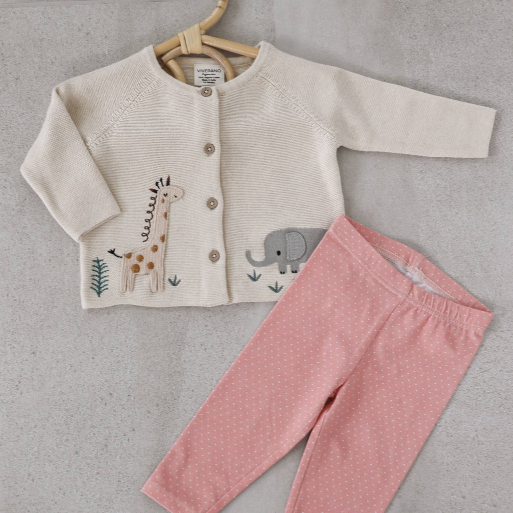 Animal Safari Organic Embroidered Baby Cardigan Sweater Natural