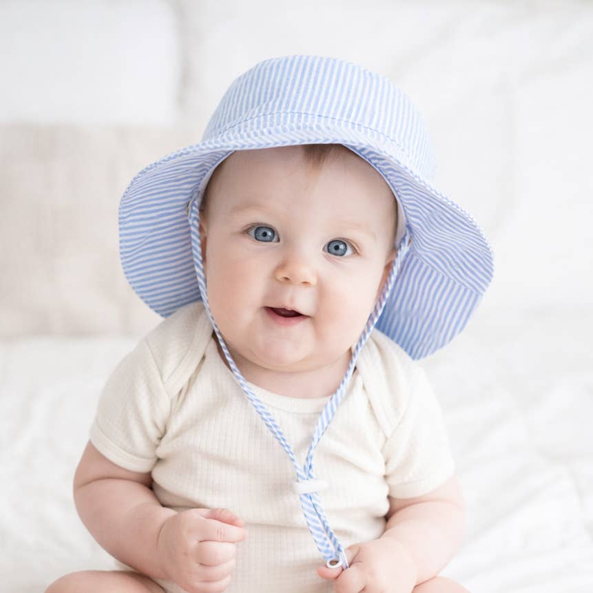 Blue Seersucker Bucket Hat Upf 50+