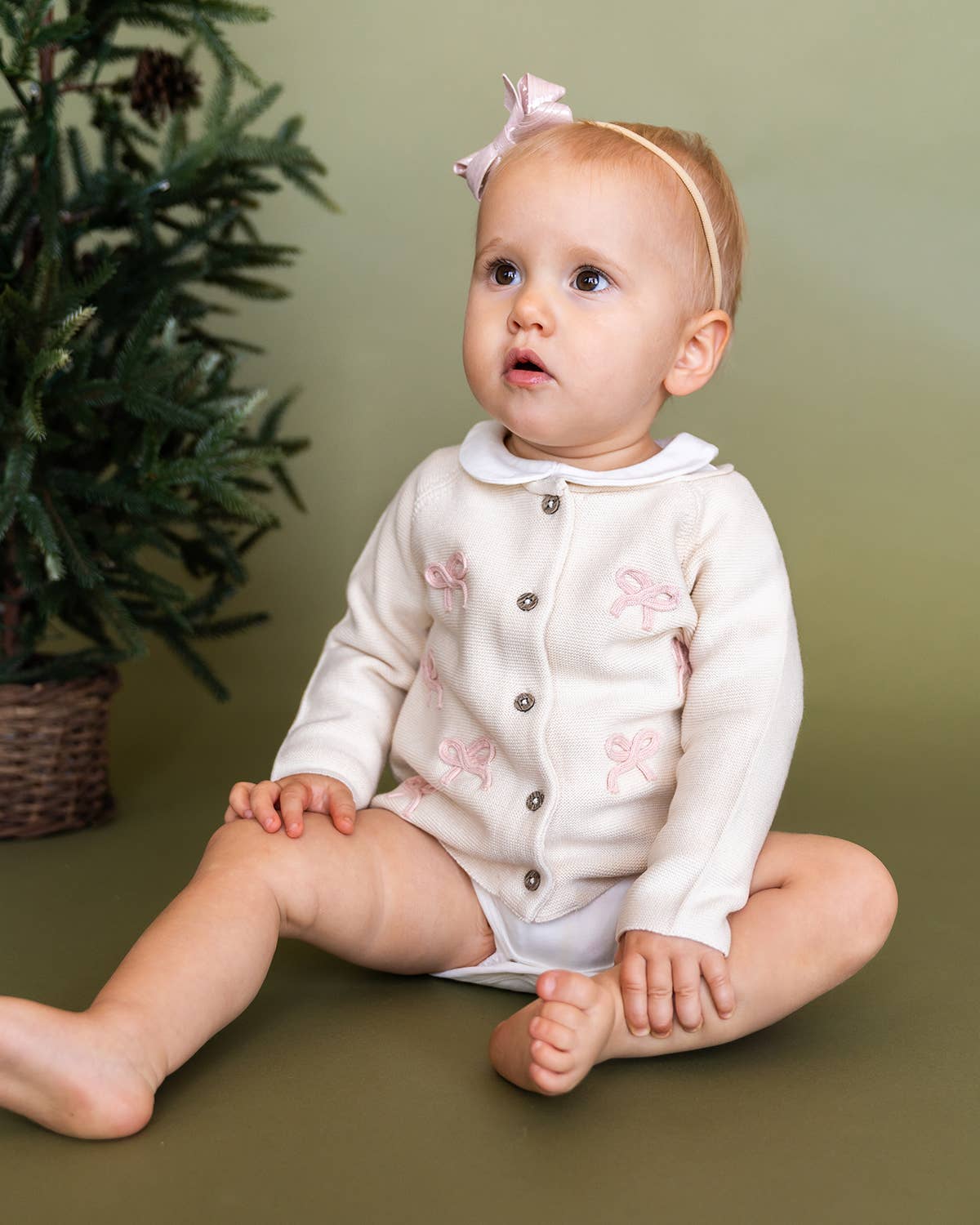 Zoe Bow Organic Sweater Knit Baby Button Cardigan