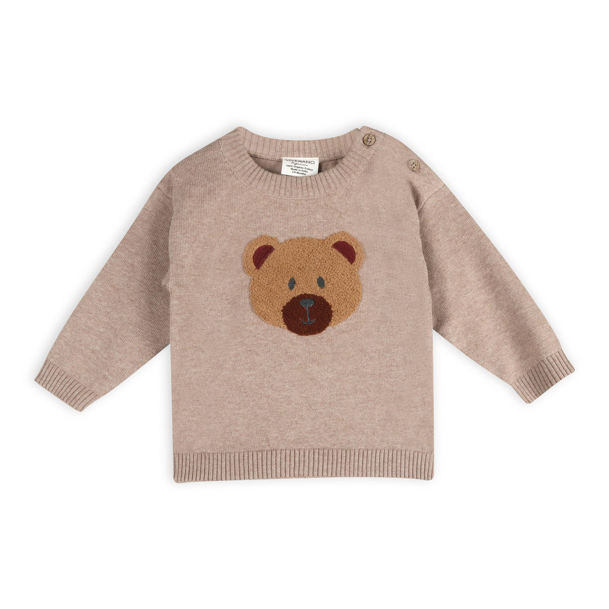 Bear Knit Baby Pullover & Pant Set (Organic Cotton): Marl Brown