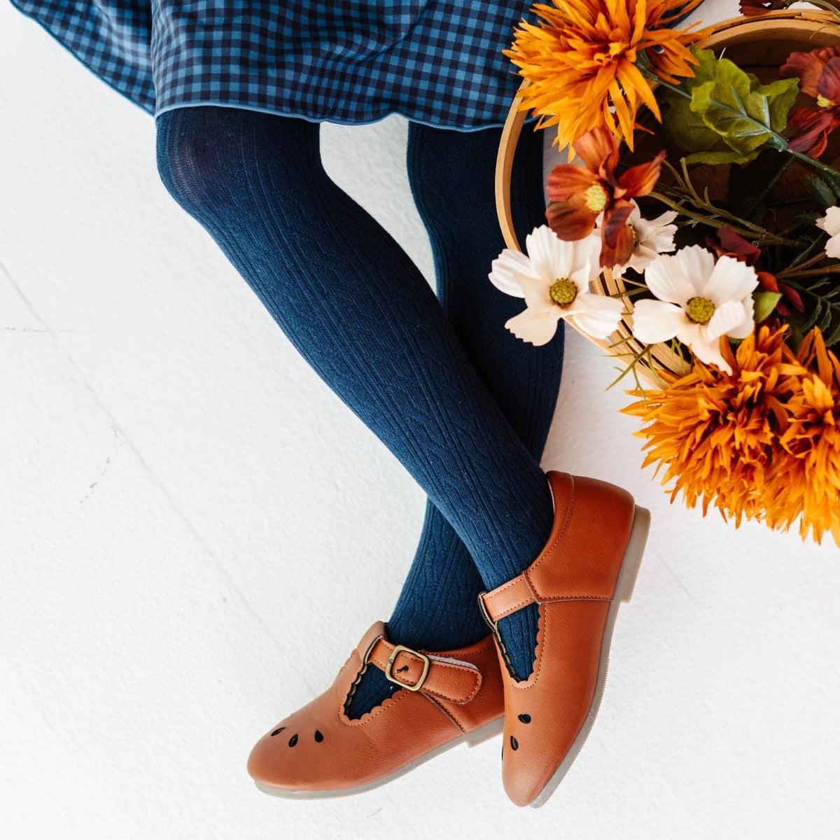 Navy Cable Knit Tights