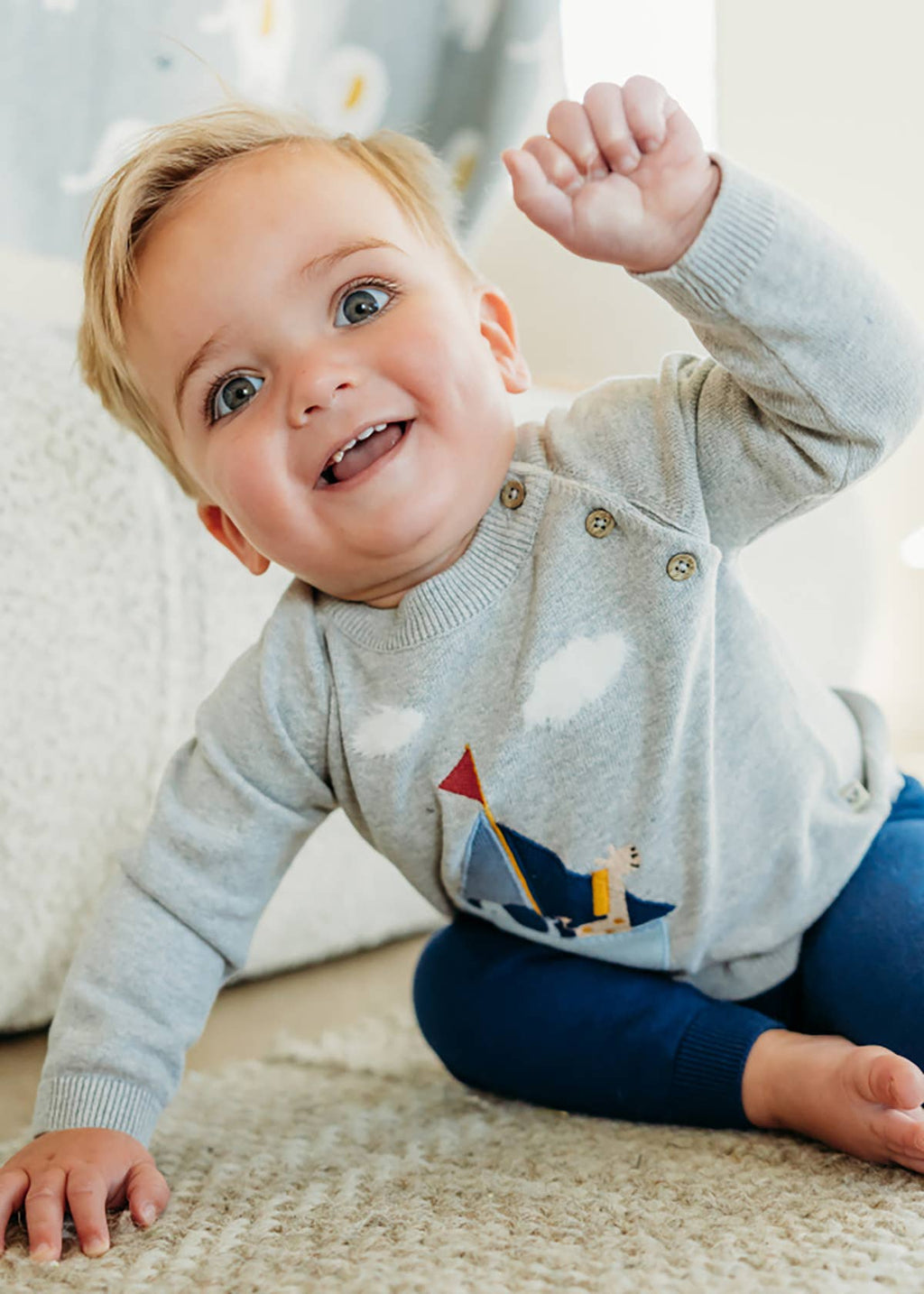 Sailboat Applique Sweater Knit Baby Pullover-Organic Cotton
