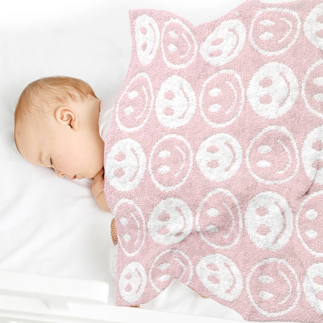 Repeated Happy Face Pattern Kids Throw Blanket: Pink / ONE SIZE