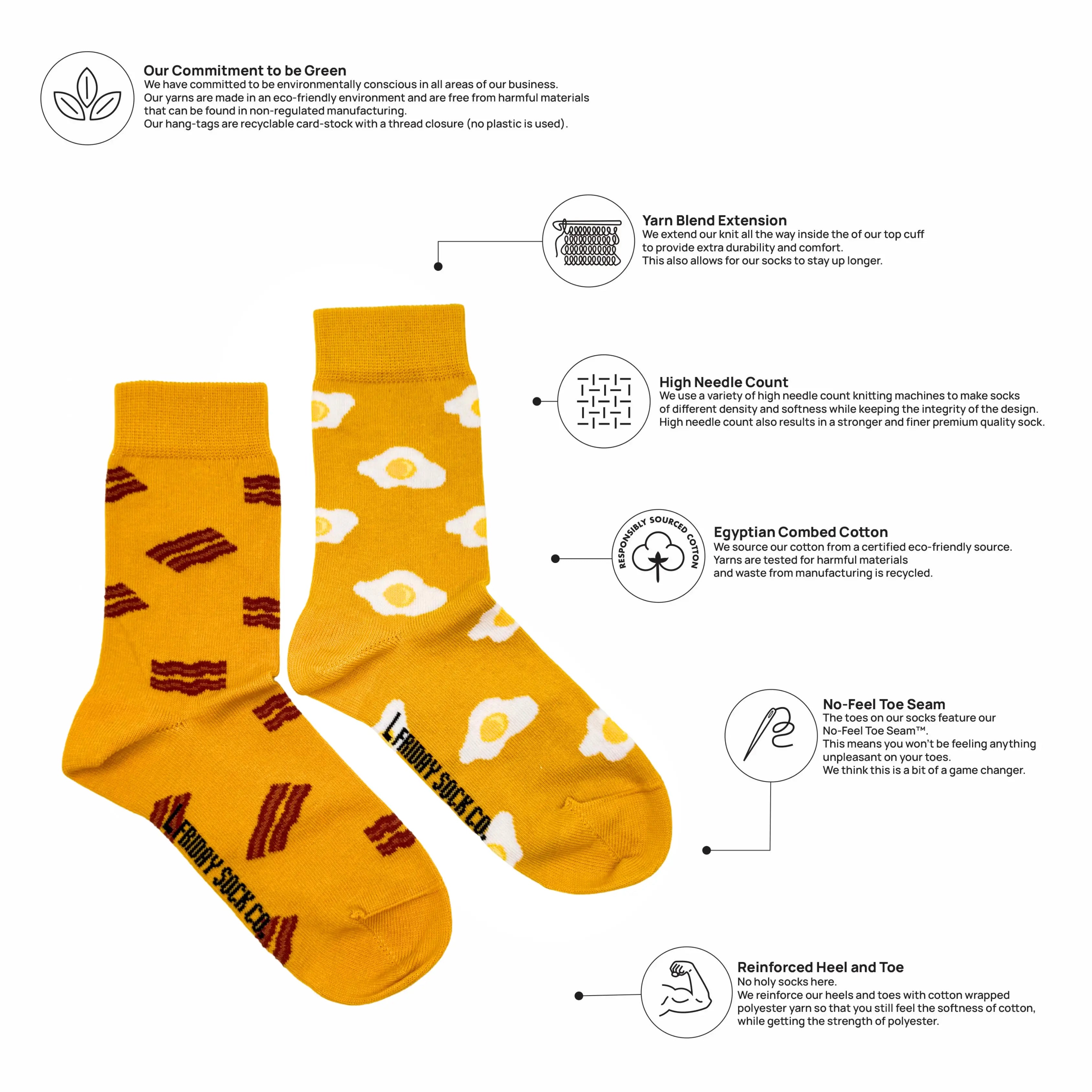 Kid's Bacon & Eggs Yellow Crew Socks