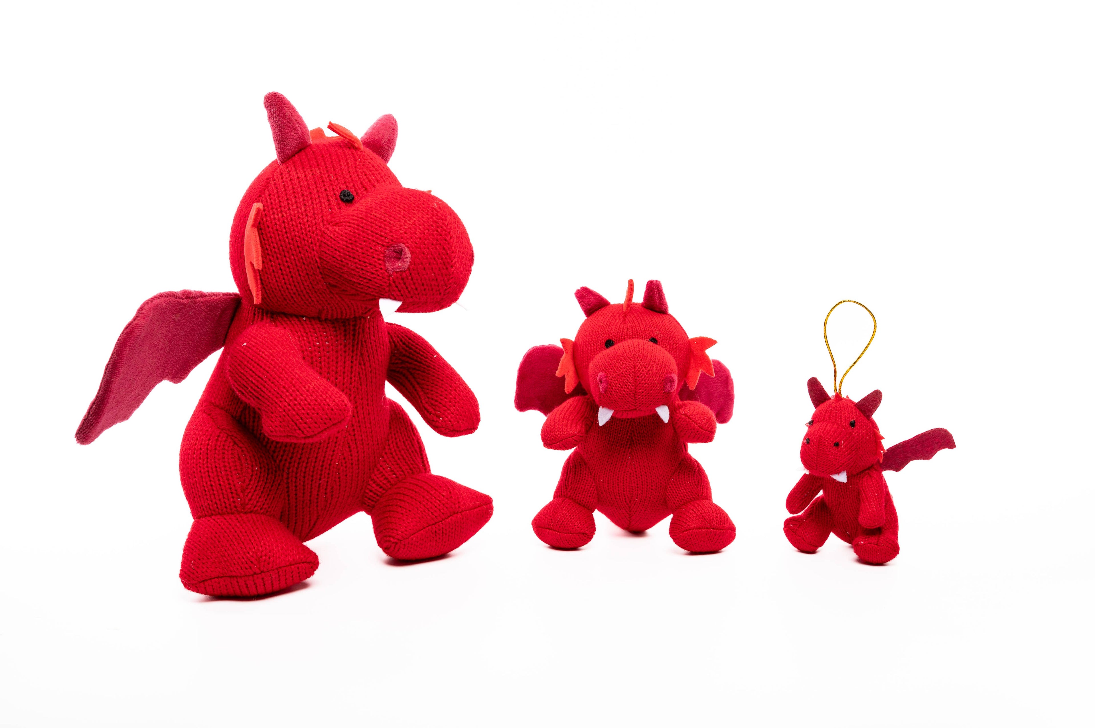 Knitted T Rex Dragon Baby Rattle Red