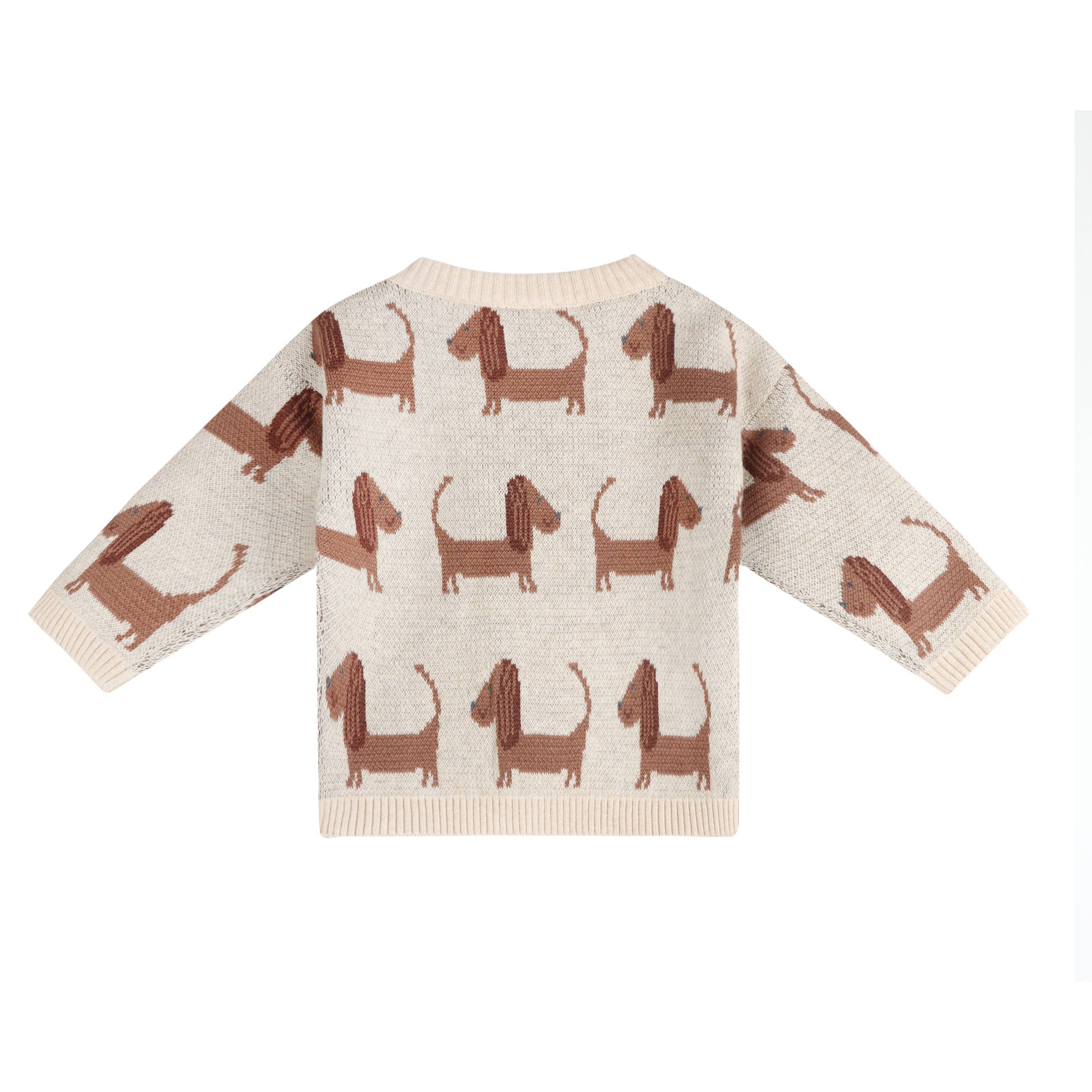 Doxie Dog Organic Cotton Jacquard Knit Baby Pullover Oatmeal