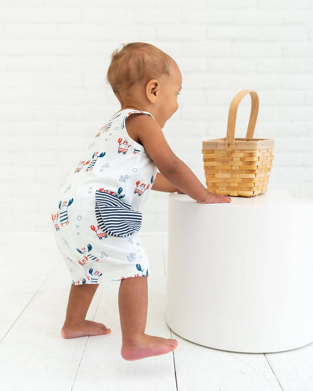 Nautical Crab Side Pocket Baby Romper Organic Jersey