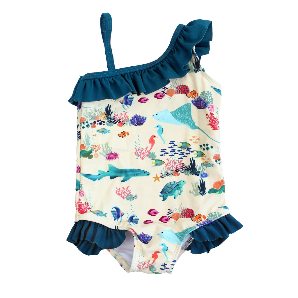 Coral Reef Ruffle One Piece Girls Swimsuit