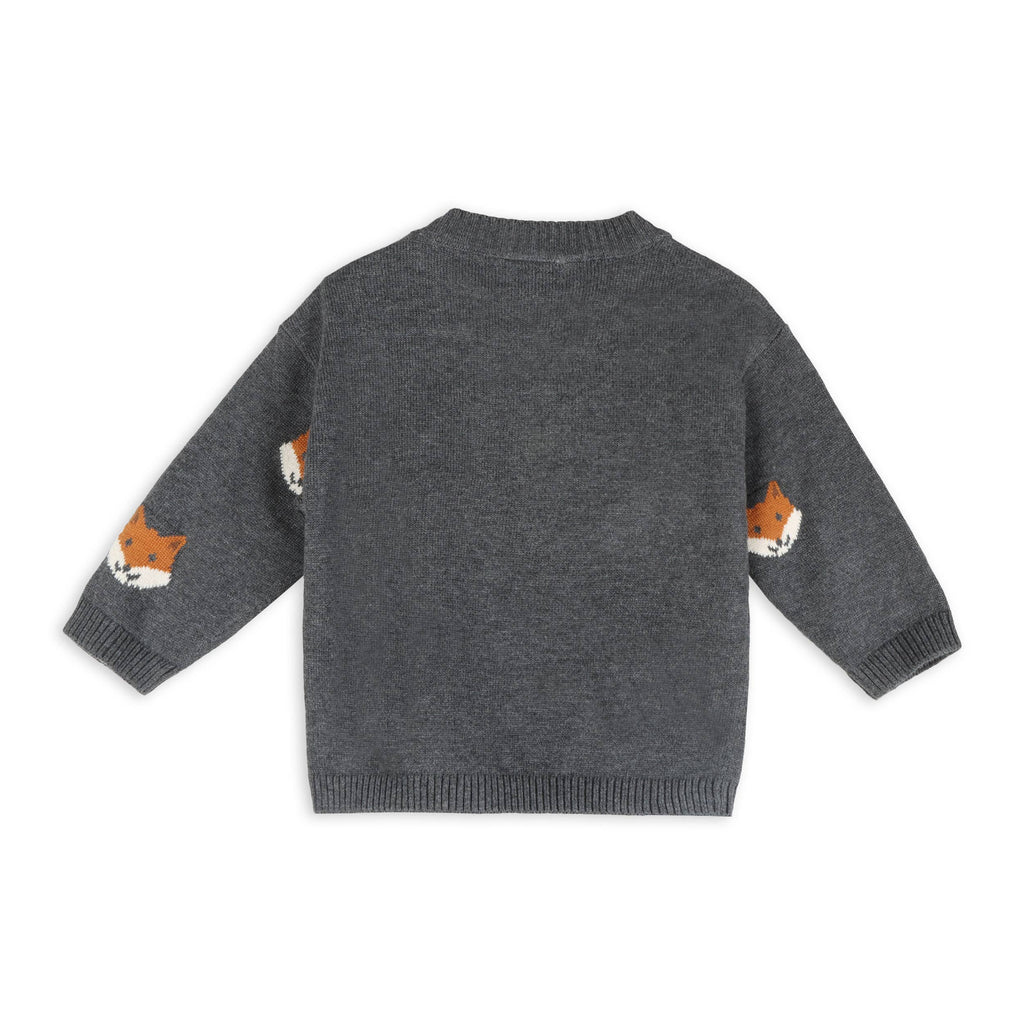 Fox Organic Cotton Jacquard Knit Baby Pullover Charcoal