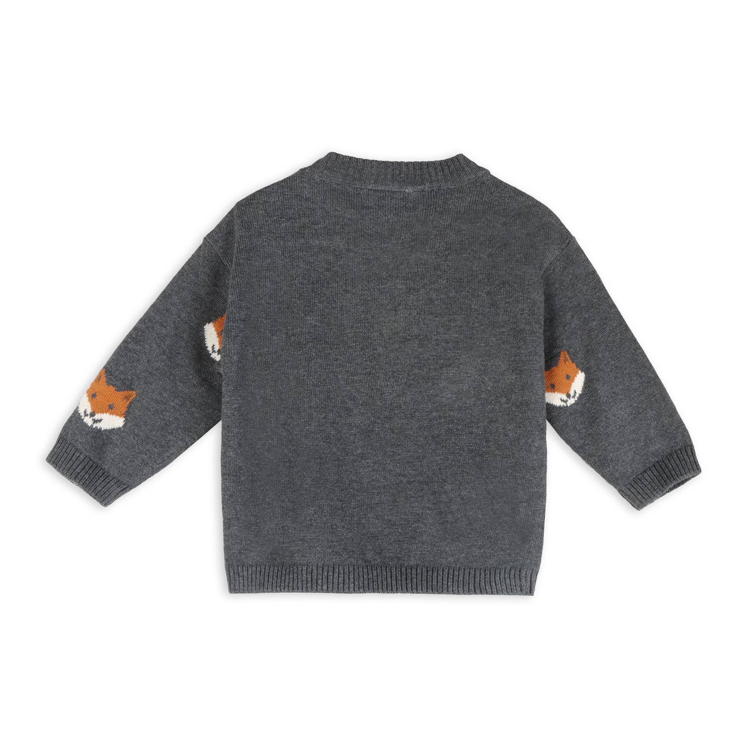 Fox Organic Cotton Jacquard Knit Baby Pullover Charcoal
