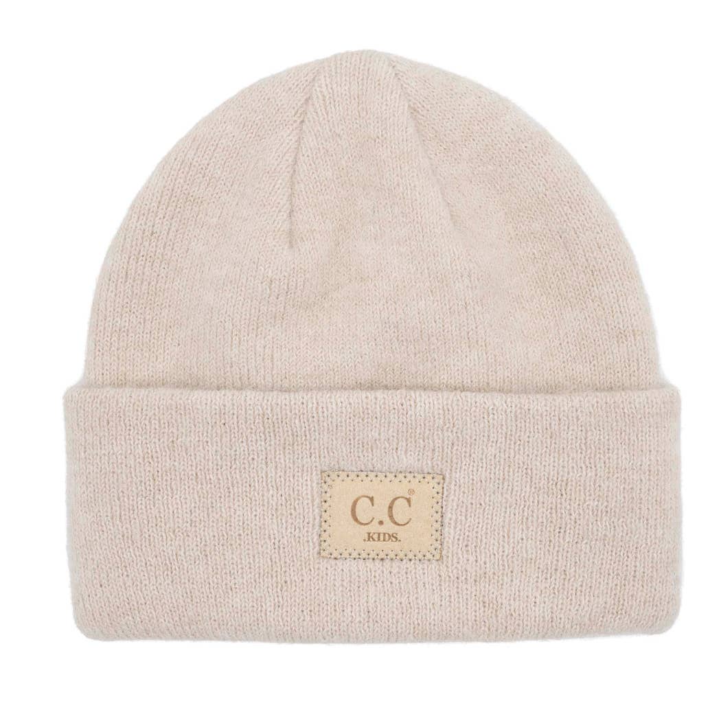 Kids Suede Patch Heather Classic Beanie: HEATHER LT. BEIGE / One Size