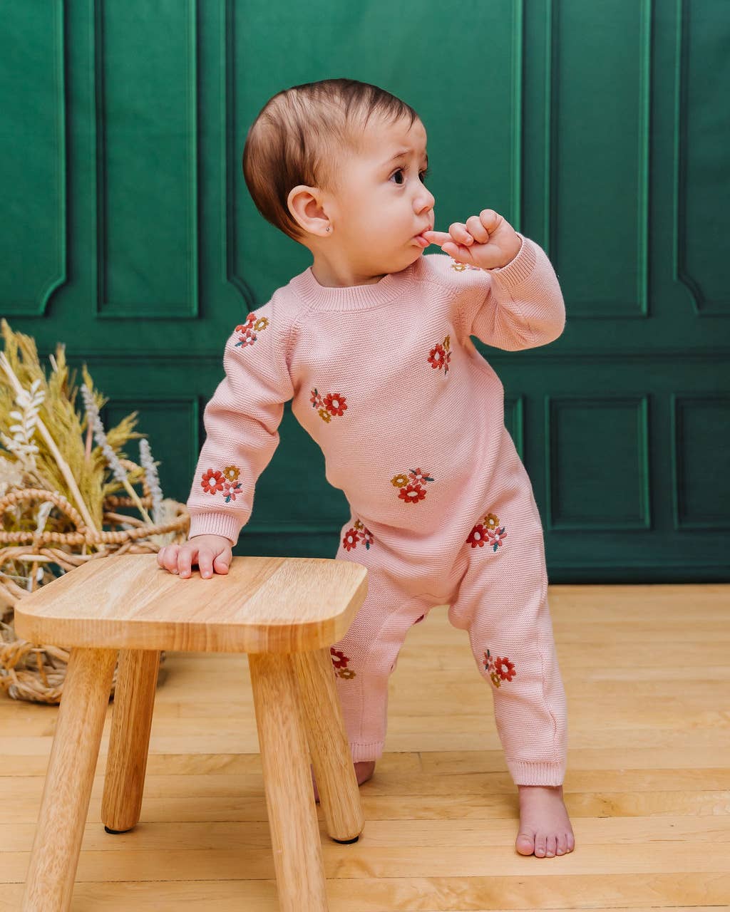 Floral Bouquet Pink Organic Knit Baby Jumpsuit