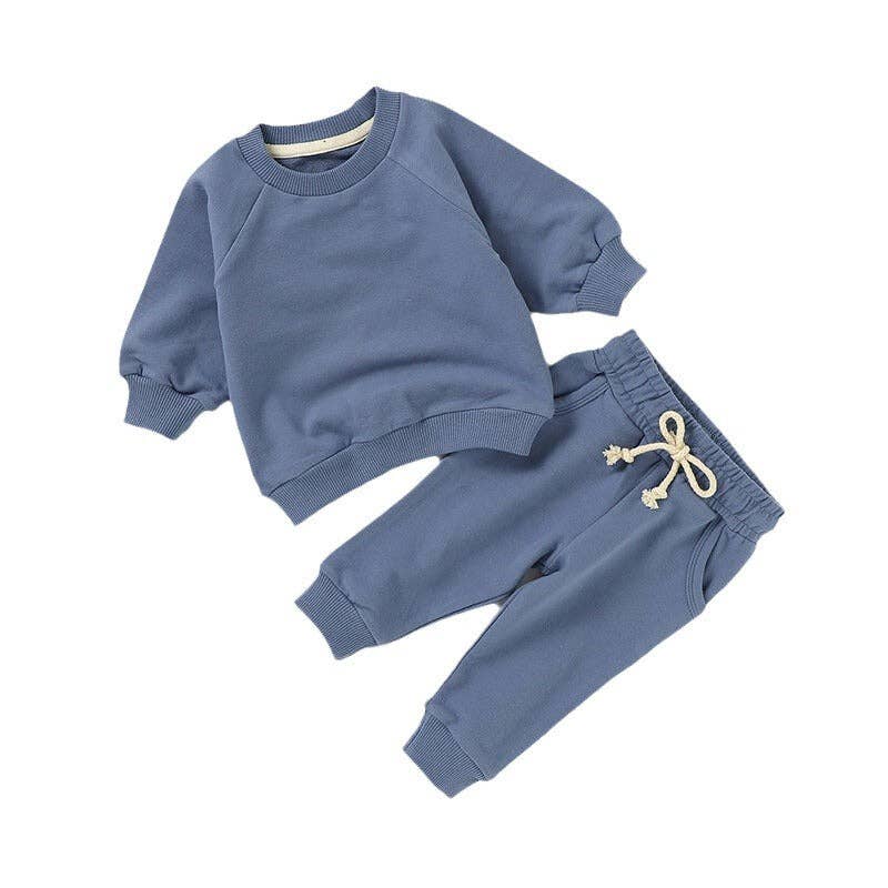 Organic Cotton Children's Sweatsuit Set Dark Mist Blue