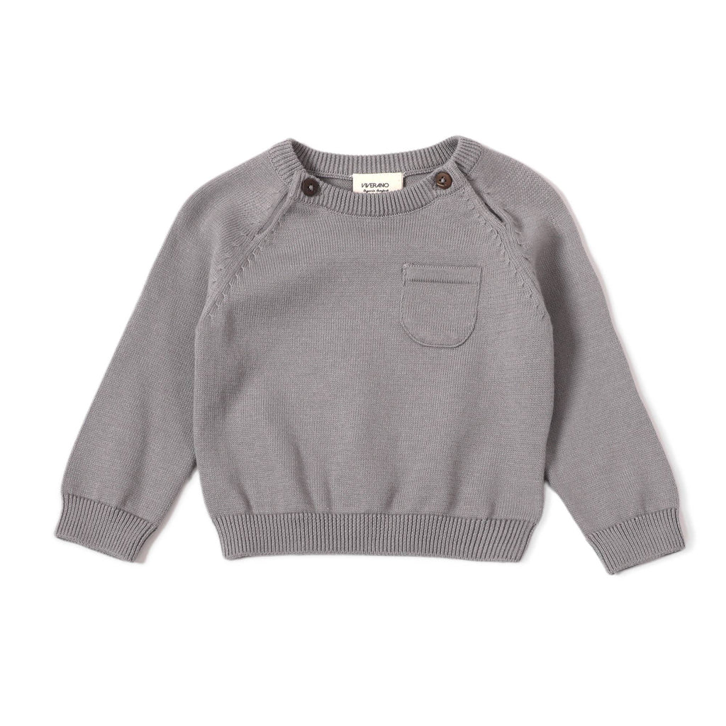 Milan Raglan Sweater Knit Baby Pullover (Organic Cotton): Grey